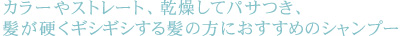 カラーやストレート、乾燥してパサつき、髪が硬くてギシギシする髪の方におすすめのシャンプー